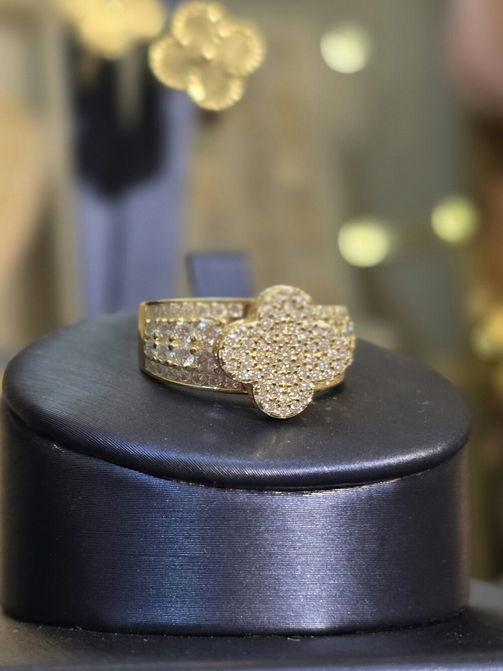 Gold Sterking Silver Clover Cocktail Ring - Women Jewelry